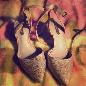 Gold Low Strap Heels